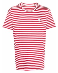 weißes und rotes horizontal gestreiftes T-Shirt mit einem Rundhalsausschnitt von Societe Anonyme