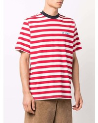 weißes und rotes horizontal gestreiftes T-Shirt mit einem Rundhalsausschnitt von Sunnei