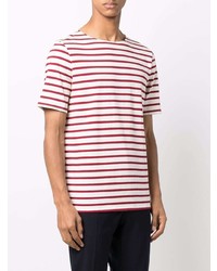 weißes und rotes horizontal gestreiftes T-Shirt mit einem Rundhalsausschnitt von Saint James