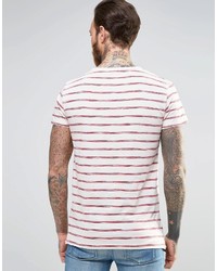 weißes und rotes horizontal gestreiftes T-Shirt mit einem Rundhalsausschnitt von Lee