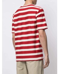 weißes und rotes horizontal gestreiftes T-Shirt mit einem Rundhalsausschnitt von Man On The Boon.