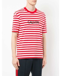 weißes und rotes horizontal gestreiftes T-Shirt mit einem Rundhalsausschnitt von CK Calvin Klein