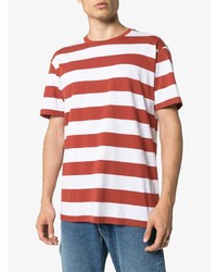 weißes und rotes horizontal gestreiftes T-Shirt mit einem Rundhalsausschnitt von Sunspel