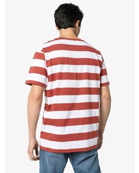 weißes und rotes horizontal gestreiftes T-Shirt mit einem Rundhalsausschnitt von Sunspel