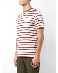 weißes und rotes horizontal gestreiftes T-Shirt mit einem Rundhalsausschnitt von Sunspel