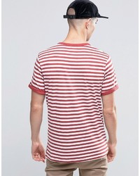 weißes und rotes horizontal gestreiftes T-Shirt mit einem Rundhalsausschnitt von Selected