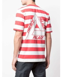 weißes und rotes horizontal gestreiftes T-Shirt mit einem Rundhalsausschnitt von Palace