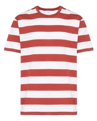 weißes und rotes horizontal gestreiftes T-Shirt mit einem Rundhalsausschnitt von Sunspel