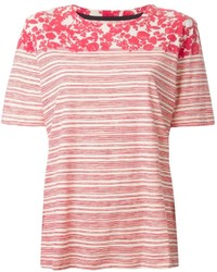 weißes und rotes horizontal gestreiftes T-Shirt mit einem Rundhalsausschnitt von Tory Burch
