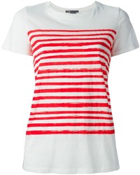 weißes und rotes horizontal gestreiftes T-Shirt mit einem Rundhalsausschnitt von Vince