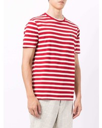 weißes und rotes horizontal gestreiftes T-Shirt mit einem Rundhalsausschnitt von YMC