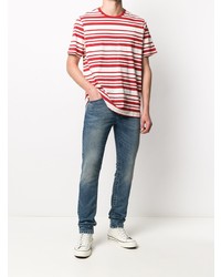 weißes und rotes horizontal gestreiftes T-Shirt mit einem Rundhalsausschnitt von Camper