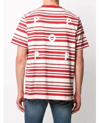 weißes und rotes horizontal gestreiftes T-Shirt mit einem Rundhalsausschnitt von Camper