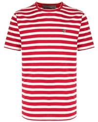 weißes und rotes horizontal gestreiftes T-Shirt mit einem Rundhalsausschnitt von YMC
