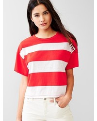 weißes und rotes horizontal gestreiftes T-shirt