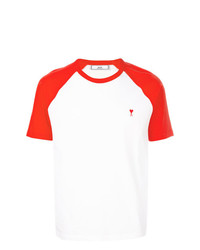 weißes und rotes T-Shirt mit einem Rundhalsausschnitt von AMI Alexandre Mattiussi