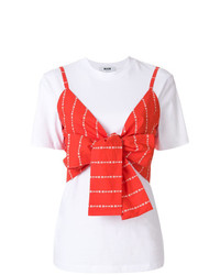 weißes und rotes T-Shirt mit einem Rundhalsausschnitt von MSGM