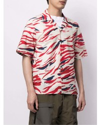 weißes und rotes und dunkelblaues bedrucktes Kurzarmhemd von Moncler
