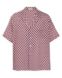weißes und rotes und dunkelblaues bedrucktes Kurzarmhemd von Valentino