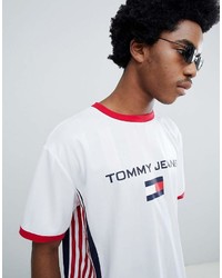 weißes und rotes und dunkelblaues bedrucktes T-Shirt mit einem Rundhalsausschnitt von Tommy Jeans