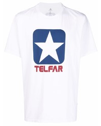 weißes und rotes und dunkelblaues bedrucktes T-Shirt mit einem Rundhalsausschnitt von Converse