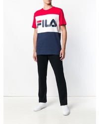 weißes und rotes und dunkelblaues bedrucktes T-Shirt mit einem Rundhalsausschnitt von Fila