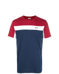 weißes und rotes und dunkelblaues bedrucktes T-Shirt mit einem Rundhalsausschnitt von Fila