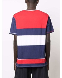 weißes und rotes und dunkelblaues bedrucktes T-Shirt mit einem Rundhalsausschnitt von Balmain