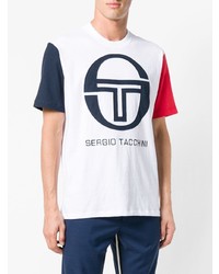 weißes und rotes und dunkelblaues bedrucktes T-Shirt mit einem Rundhalsausschnitt von Sergio Tacchini