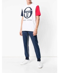 weißes und rotes und dunkelblaues bedrucktes T-Shirt mit einem Rundhalsausschnitt von Sergio Tacchini