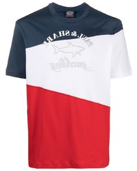 weißes und rotes und dunkelblaues bedrucktes T-Shirt mit einem Rundhalsausschnitt von Paul & Shark