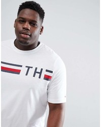 weißes und rotes und dunkelblaues bedrucktes T-Shirt mit einem Rundhalsausschnitt von Tommy Hilfiger