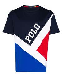 weißes und rotes und dunkelblaues bedrucktes T-Shirt mit einem Rundhalsausschnitt von Polo Ralph Lauren