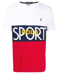 weißes und rotes und dunkelblaues bedrucktes T-Shirt mit einem Rundhalsausschnitt von Polo Ralph Lauren