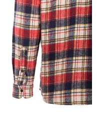 weißes und rotes und dunkelblaues Flanell Langarmhemd mit Schottenmuster von KINGKEROSIN