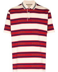weißes und rotes und dunkelblaues horizontal gestreiftes Polohemd von Gucci