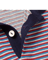 weißes und rotes und dunkelblaues horizontal gestreiftes Polohemd von Incotex