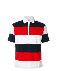 weißes und rotes und dunkelblaues horizontal gestreiftes Polohemd von Thom Browne