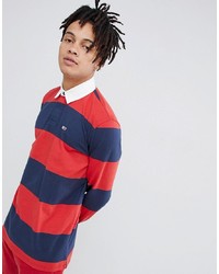 weißes und rotes und dunkelblaues horizontal gestreiftes Polohemd von Tommy Jeans