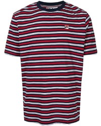weißes und rotes und dunkelblaues horizontal gestreiftes T-Shirt mit einem Rundhalsausschnitt von Fila