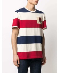 weißes und rotes und dunkelblaues horizontal gestreiftes T-Shirt mit einem Rundhalsausschnitt von Kent & Curwen