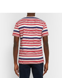 weißes und rotes und dunkelblaues horizontal gestreiftes T-Shirt mit einem Rundhalsausschnitt von Kitsune