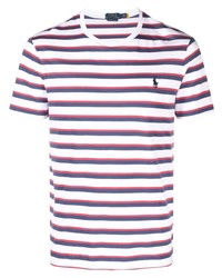 weißes und rotes und dunkelblaues horizontal gestreiftes T-Shirt mit einem Rundhalsausschnitt von Polo Ralph Lauren