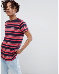 weißes und rotes und dunkelblaues horizontal gestreiftes T-Shirt mit einem Rundhalsausschnitt von Rollas
