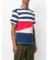 weißes und rotes und dunkelblaues horizontal gestreiftes T-Shirt mit einem Rundhalsausschnitt von Marni