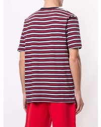 weißes und rotes und dunkelblaues horizontal gestreiftes T-Shirt mit einem Rundhalsausschnitt von Fila