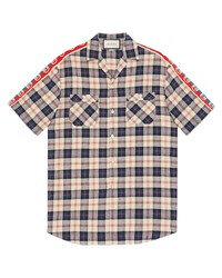 weißes und rotes und dunkelblaues Kurzarmhemd mit Schottenmuster von Gucci
