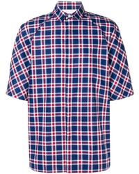 weißes und rotes und dunkelblaues Kurzarmhemd mit Schottenmuster von Societe Anonyme