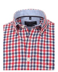 weißes und rotes und dunkelblaues Kurzarmhemd mit Vichy-Muster von Casamoda