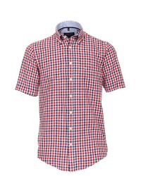 weißes und rotes und dunkelblaues Kurzarmhemd mit Vichy-Muster von Casamoda